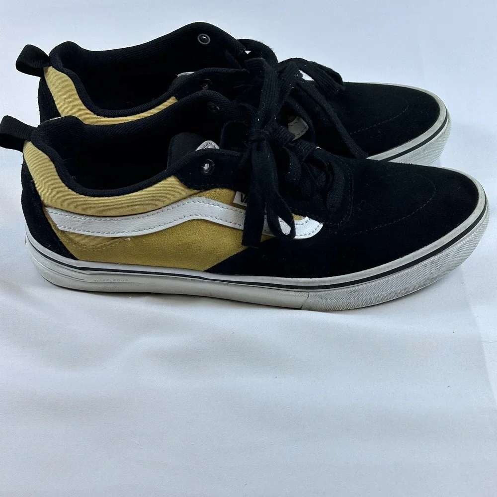 Vans Kyle Walker Pro Skate Shoes Mens‎ 8.5 Black Yellow Suede Canvas Wafflecup